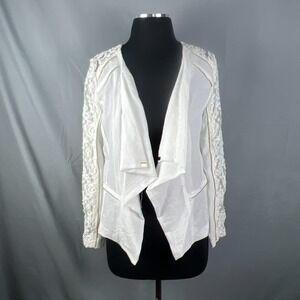 Laseine Blazer Jacket Womens Small White Drape Open Front Lace Sleeve Formal